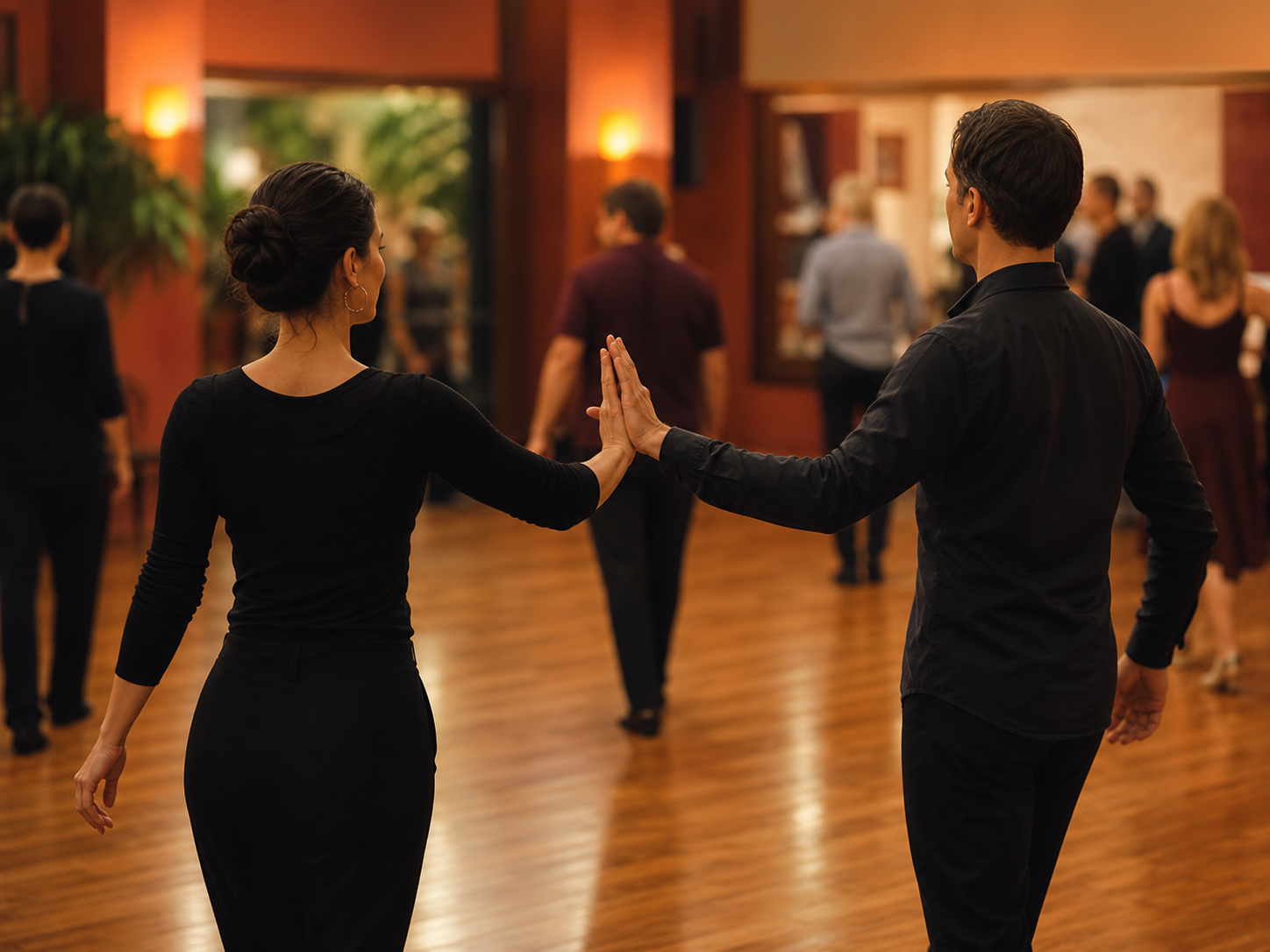 Hände lösen sich freundlich nach einem Tanz auf einer warmen Social